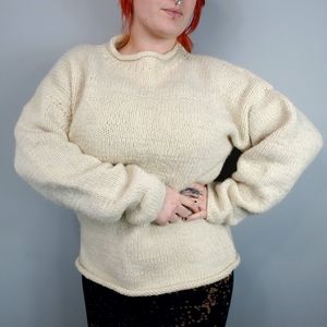 Cream White Chunky Cable Knit Wool Sweater Vintage
